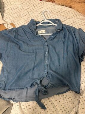 Light Blue Chambray Tie-Front Crop Top